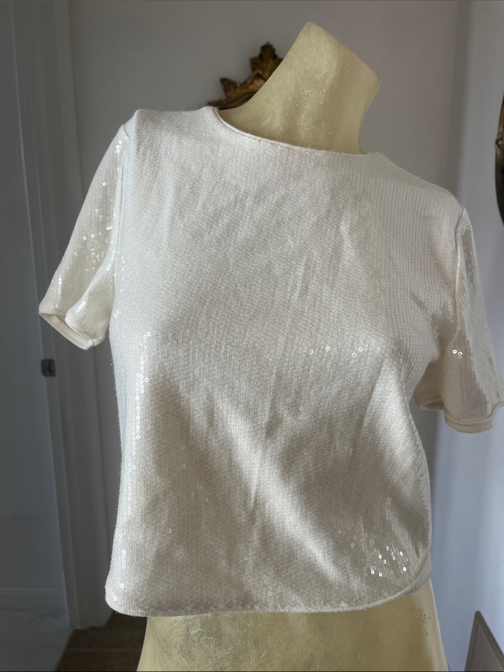 Christian Lacroix Cream Short Sleeve Sequin Top